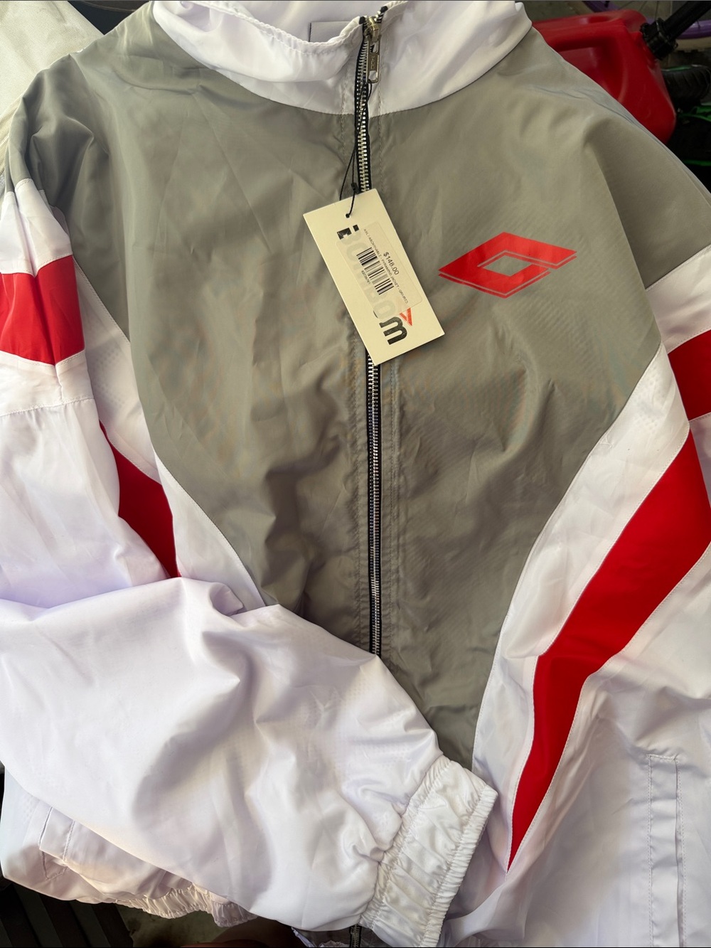 OTTO Men's Windbreaker Jacket in Gray, White & Red